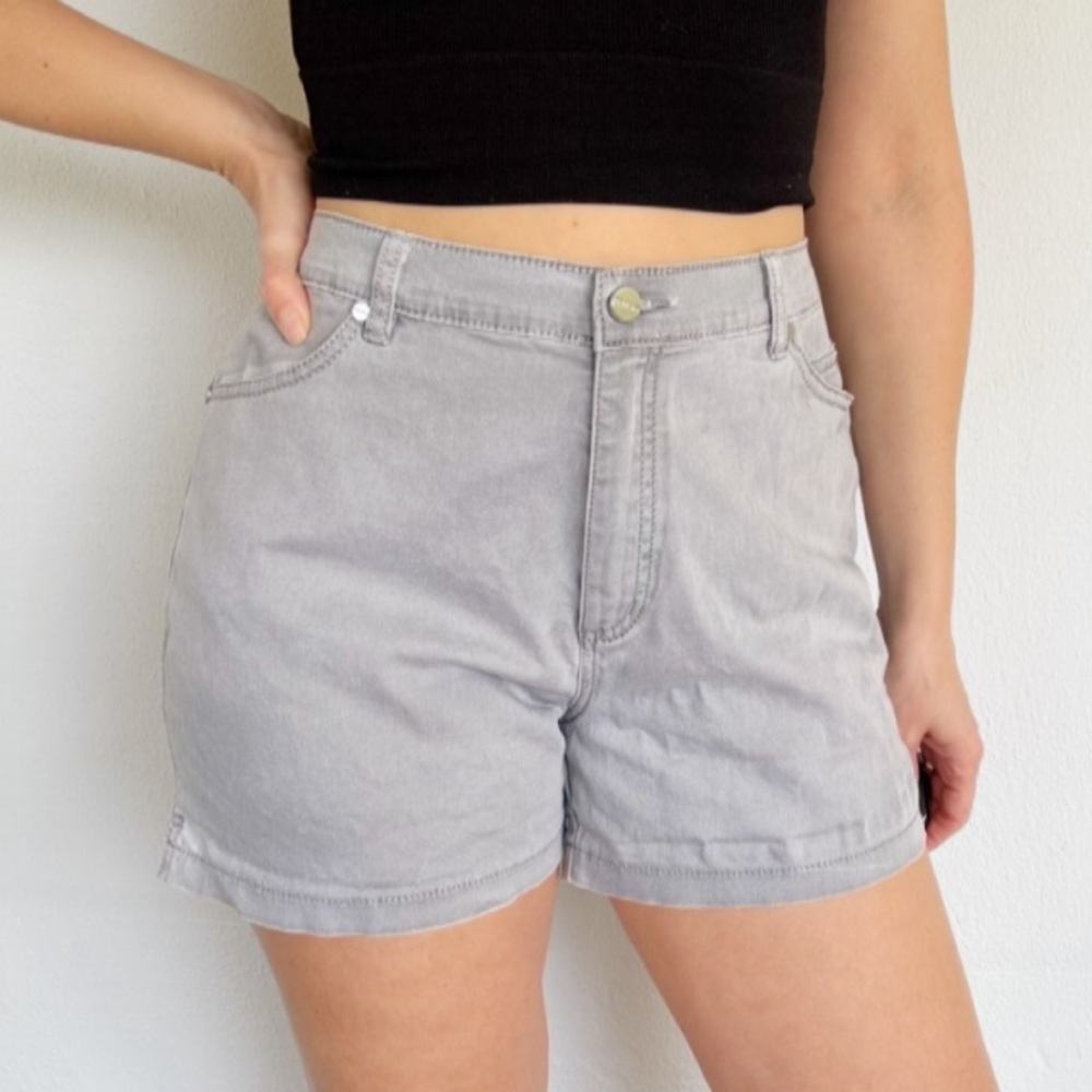 NAKAD silver gray high rise cotton stretch jean shorts size 7